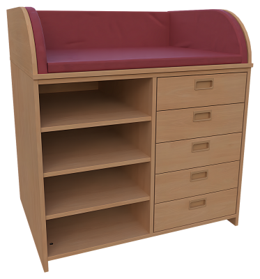 Wickelkommode mit offenem Regal und 5 Schubkästen